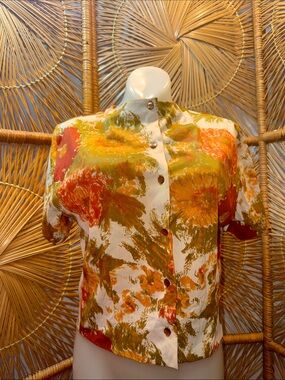Vintage 1960s Majorette Tie Neck Armel Triacetate Blouse as is